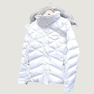 Columbia Lay D Down Jacket Plus Size 2X White Omni-Heat Puffer Ski Coat Faux Fur